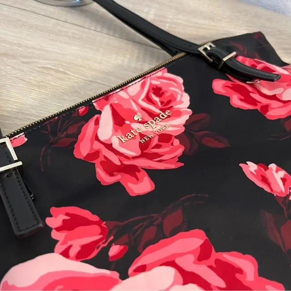 Kate Spade Black and Pink Floral Tote - Picture 2 of 15